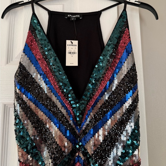 EXPRESS Holiday Multi Color Sequins Bodysuit Festival Coachella - Picture 7 of 10